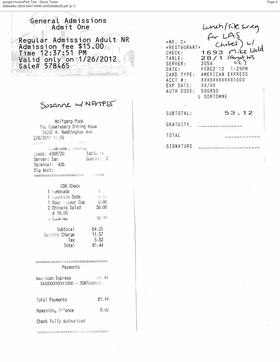 Receipt page 4 — admission ticket and restaurant
